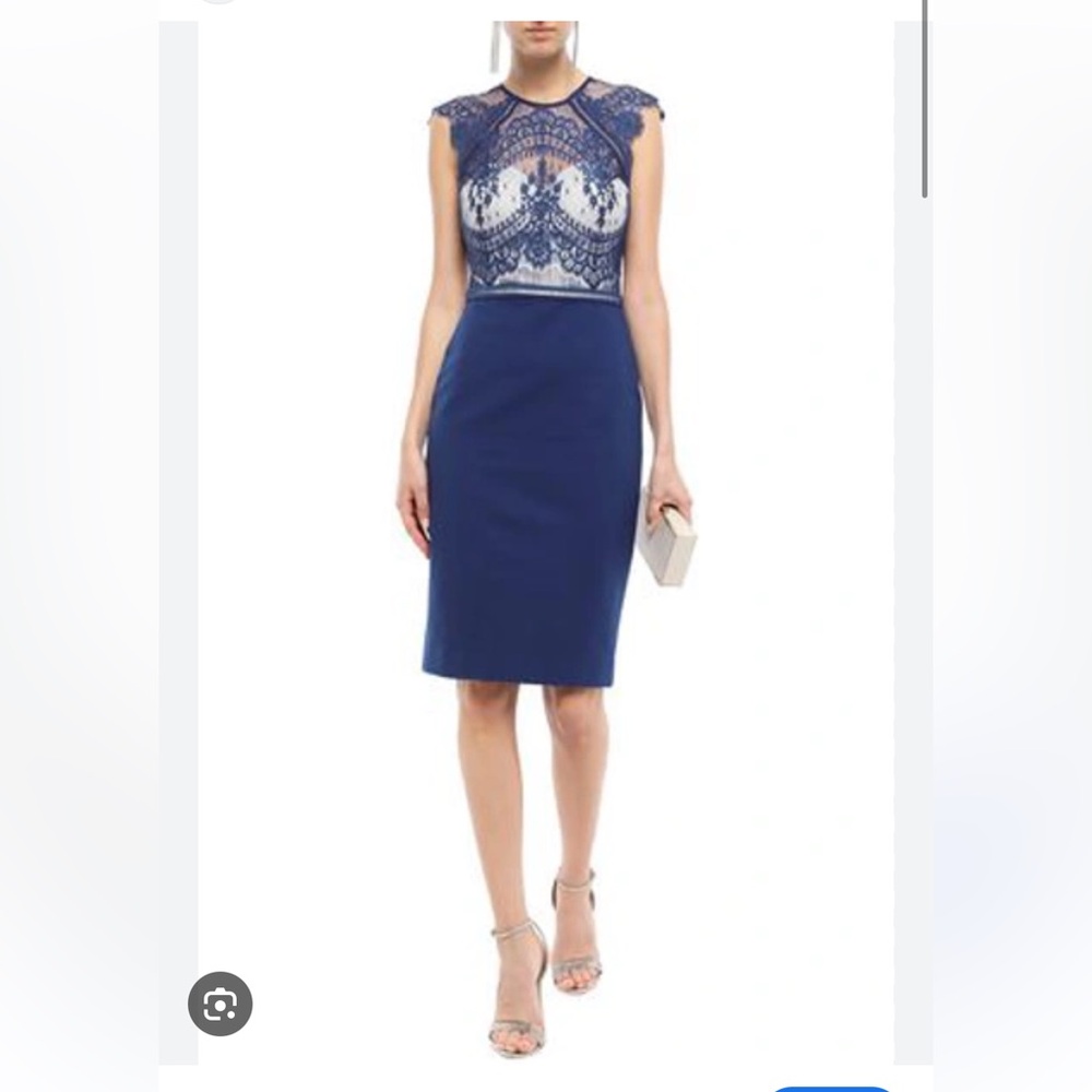 CATHERINE DEANE Chantilly lace and ponte dress Blue White Sz 6